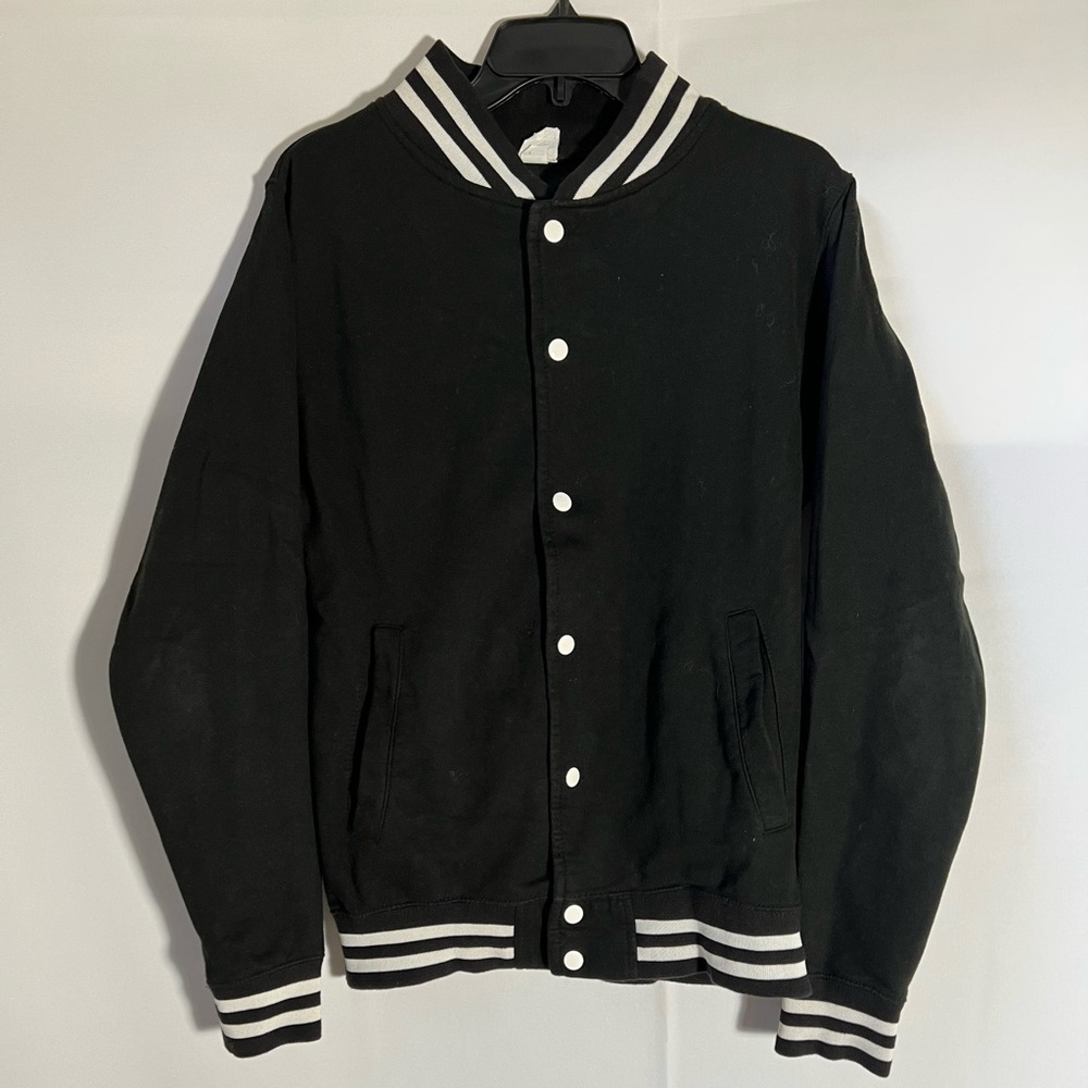 Black and white varsity jacket
